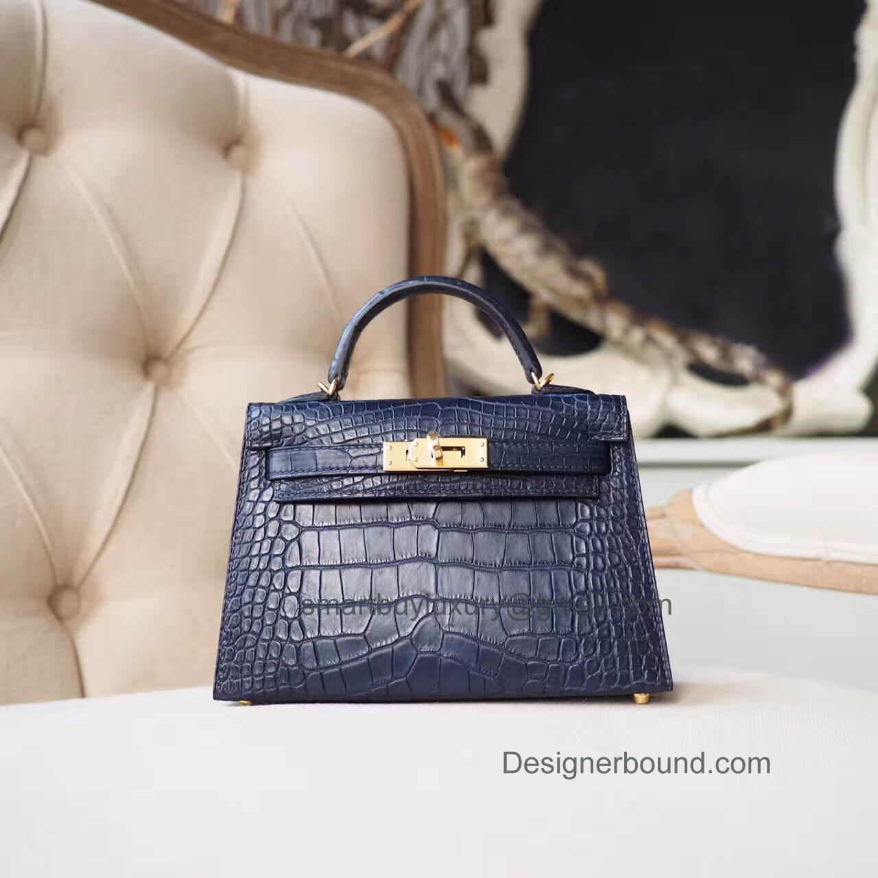 Hermes Mini Kelly II Bag in ck76 Blue Indigo Matte Alligator GHW
